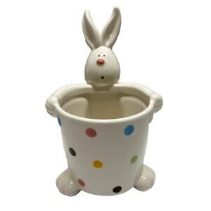 Bunny Rabbit Candy Dish Lillian Vernon White Multicolor Polka Dot Serving Bowl